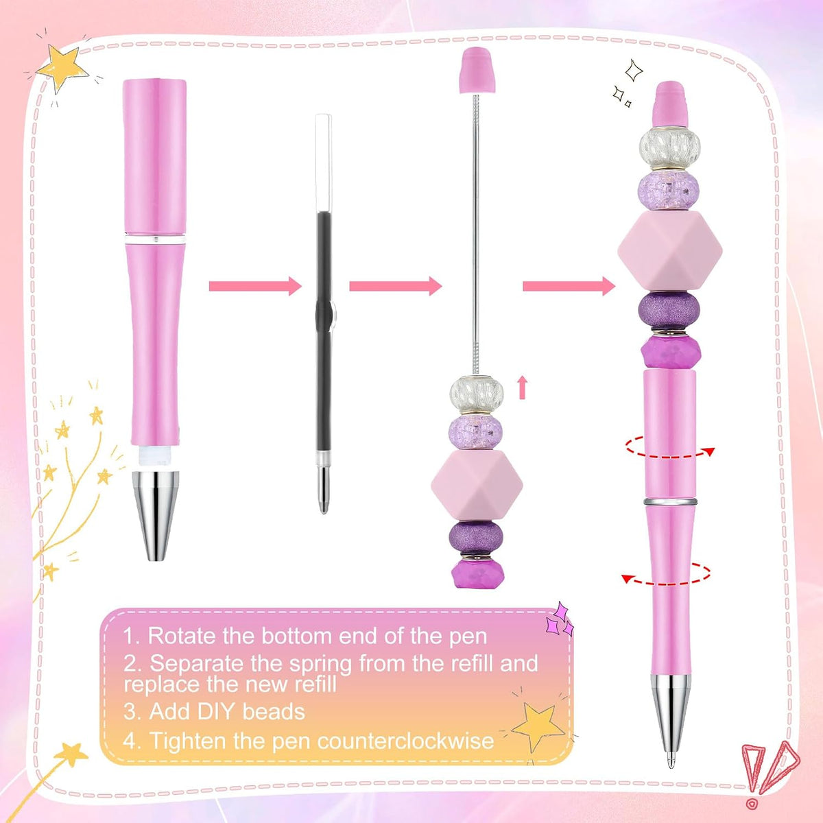 Kosiz 150 Pcs Plastic Beadable Pen Bulk, Pure Colors