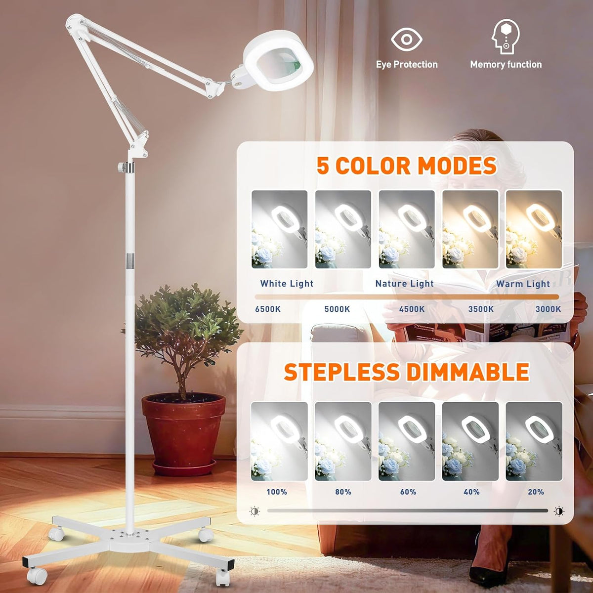 KIRKAS Magnifying Glass with Light and Stand, 12X Real Glass Lens