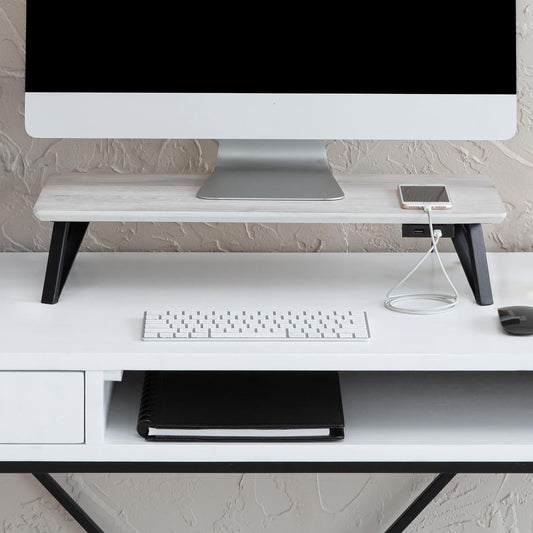 Anji Mountain Monitor Stand for Desk - Desktop Organizer & Laptop Riser, Ergonomic Monitor Riser, Space-Saving, Durable, Easy Assembly & Ideal for Home & Office,White Wash, 24-Inch, Power Edition