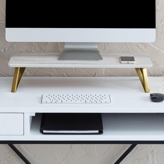 Anji Mountain Monitor Stand for Desk - Desktop Organizer & Laptop Riser, Ergonomic Monitor Riser, Space-Saving, Durable, Easy Assembly & Ideal for Home & Office,White Wash, 24-Inch, Classic