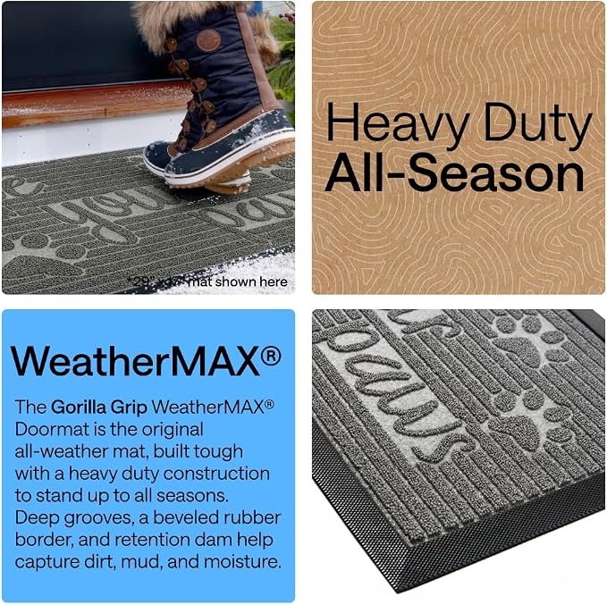 GORILLA GRIP 100% Waterproof All-Season WeatherMAX Doormat US Designed Natural