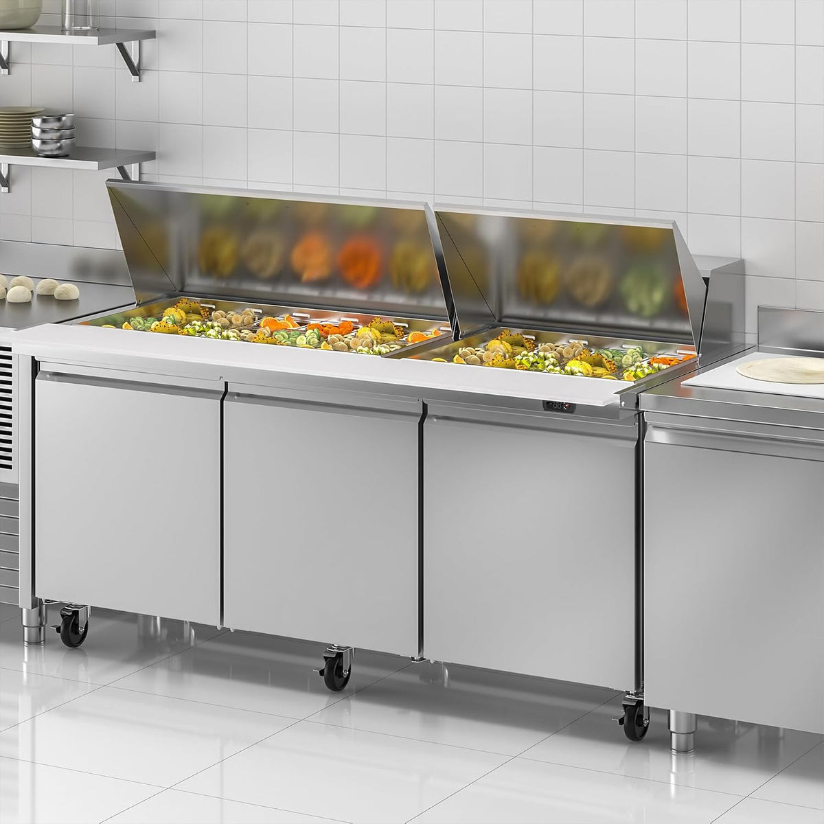 Rockitch 72" W Commercial Sandwich Prep Table Refrigerator 22 Cu.ft 30 Pans