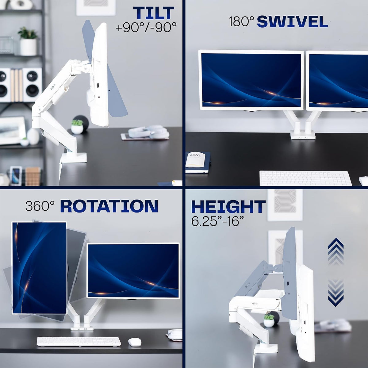 VIVO Dual Monitor Stand, Fully Adjustable Arms for 17 to 32 inch Screens, Mechanical Articulating Desk Mount, Gaming and Office Setups, VESA 75x75, 100x100, Max 19.8 lbs, Classic, White, STAND-V002OW