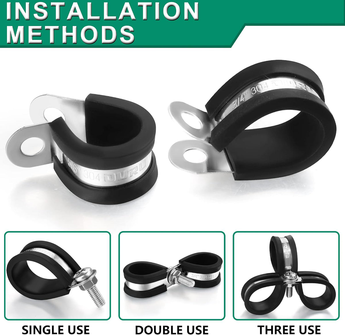 OURU 1/2 Inch Cable Clamps, Rubber Coated Insulated Clamps, 100pcs, 13mm