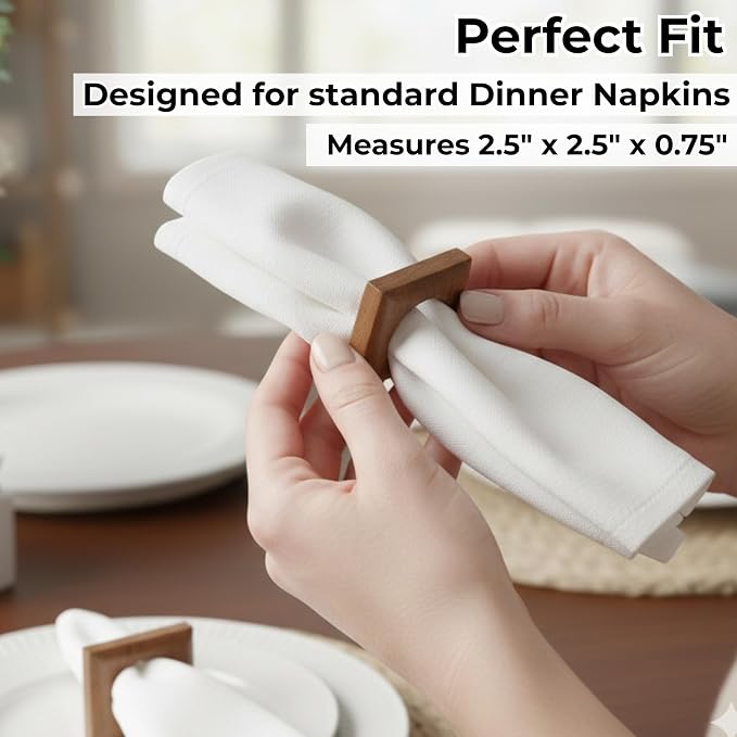 Acacia Wood Napkin Rings, 2.5x2.5x0.75 in, rustic farmhouse decor