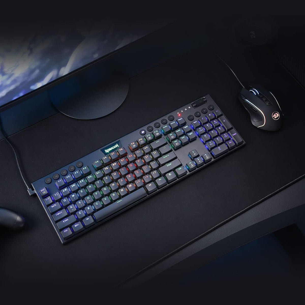 Redragon K619 Horus RGB Mechanical Keyboard, Ultra-Thin Designed Wired Gaming Keyboard w/Low Profile Keycaps, Dedicated Media Control & Linear Red Switch, Pro Software Supported