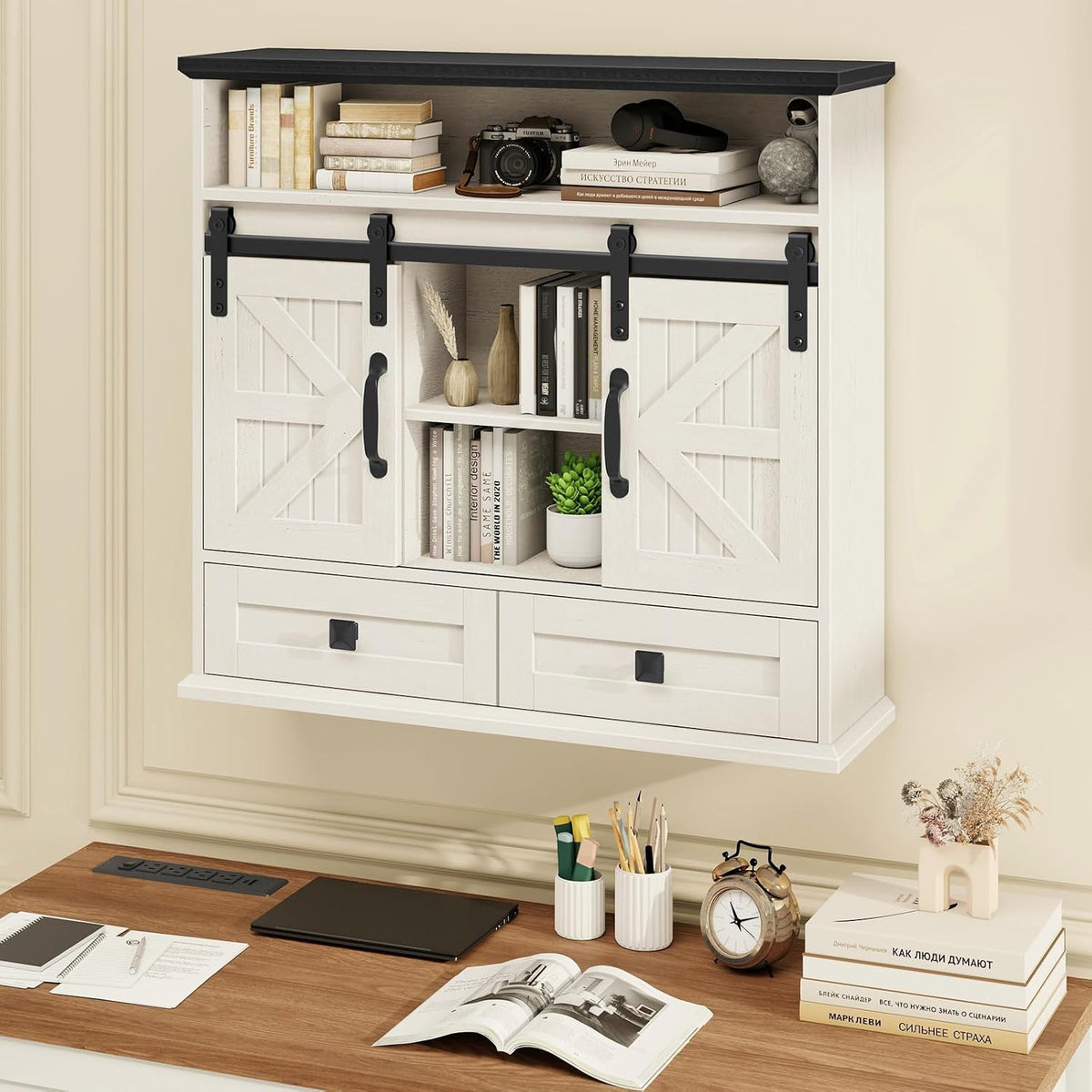 Vabches Bathroom Wall Cabinet, Farmhouse Medicine Cabinet with Sliding Door