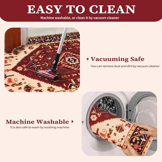 SERISSA Area Rug 3x5 Boho Rugs for Bedroom, Washable Non-Slip Living Room Rug