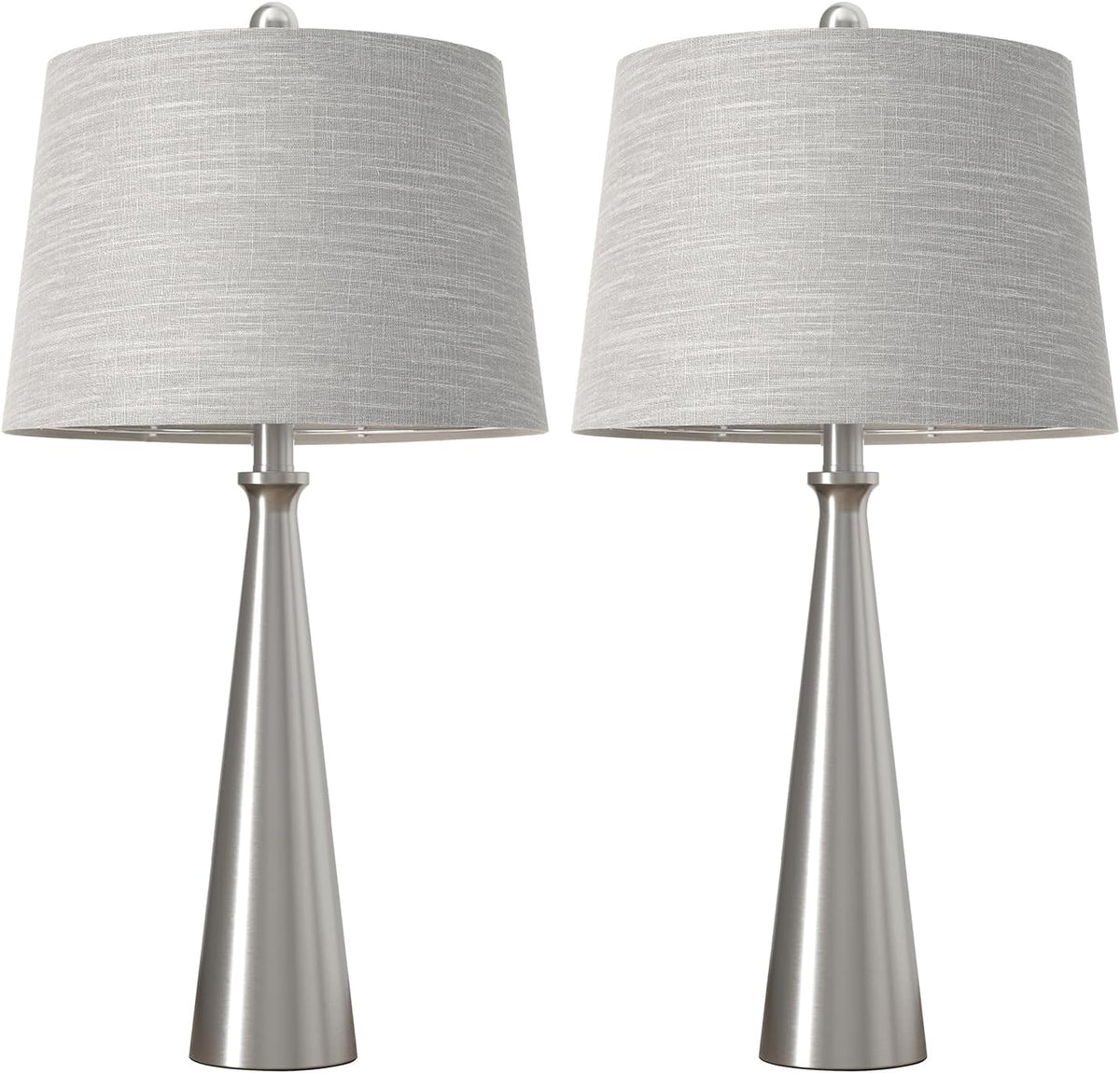 Oneach 25.75" Modern Table Lamp for Bedroom Set of 2, USB C Port, Silver
