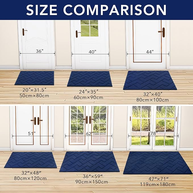 hicorfe Indoor Door Mat, Non Slip Door Mats, Absorbent Resist Dirt Entrance
