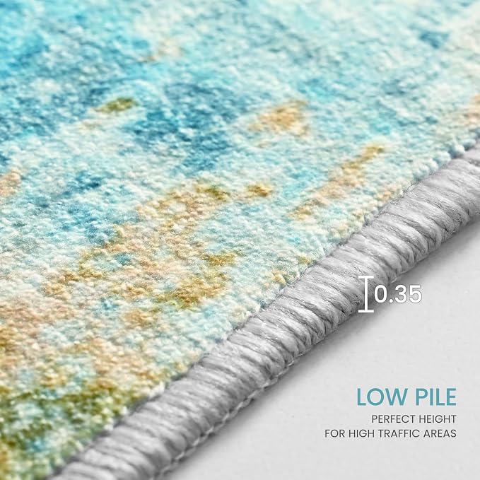 Entryway Rug 3x5 Teal Blue Bedroom Area Rug Washable Non Slip Abstract Boho Rugs