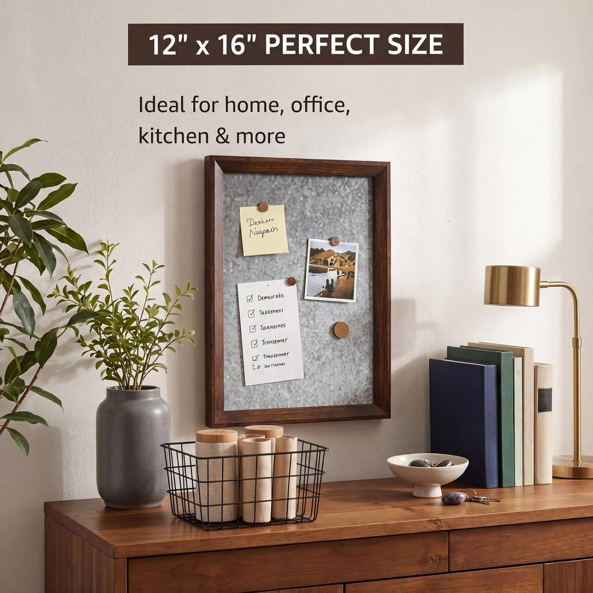 Large Rustic Metal Magnetic Board with Frame 16.5" x 11.8" Farmhouse Barn Door Wood Framed Galvanized Metal Magnetic Memo Board Wall Organizer Farmhouse Wall Decor(Classic Framed)