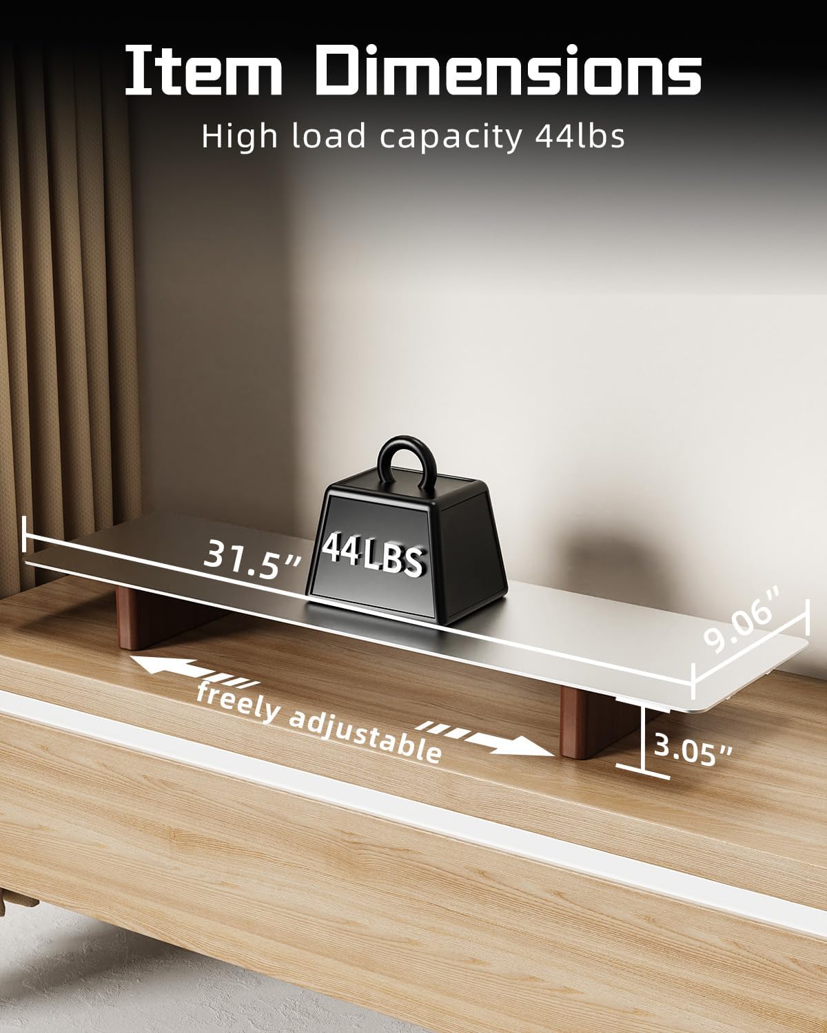 Aluminum Monitor Stand Riser with Wooden Legs, 31.5" Wide
