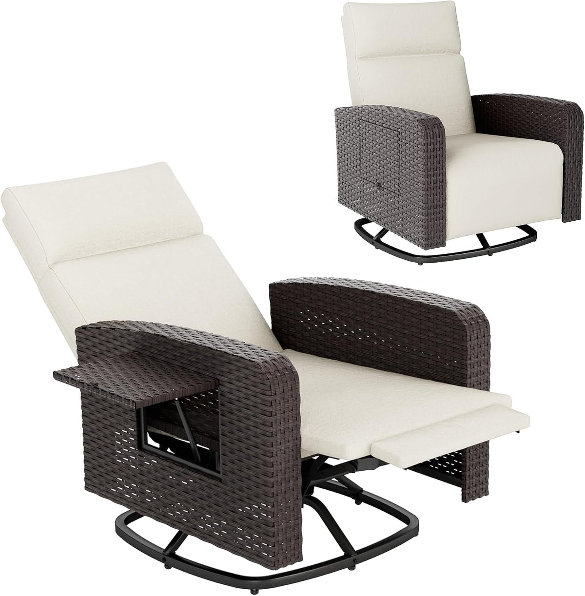 Outdoor Swivel Recliner Chair,Dual-Adjust Outdoor Patio Chair with Adjustable Backrest and Footrest,Wicker Patio Chair with Flip-Up Table for Living Rooms,Pools,Balconies,patios,courtyards