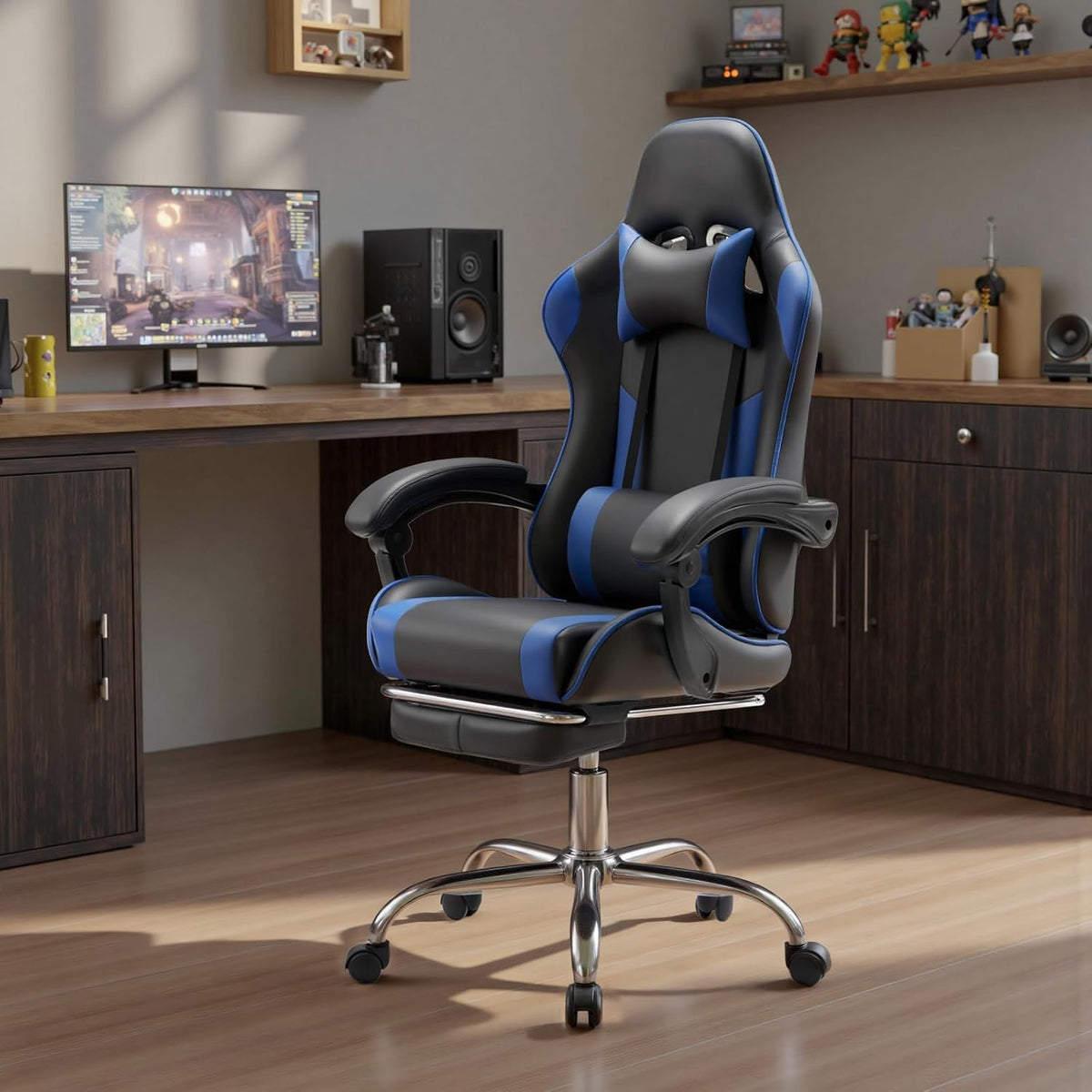 DUMOS Ergonomic Gaming Chair with Footrest, Home Office Desk Chair