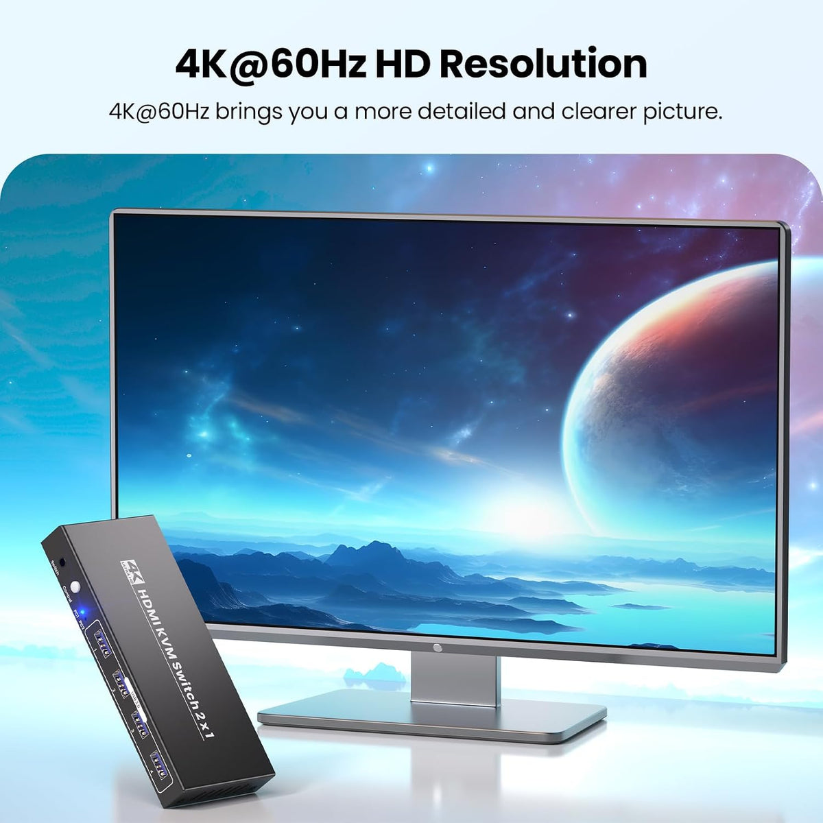 HDMI KVM Switch 1 Monitor 2 Computers, USB 3.0 4K60Hz 2 Port KVM Switch for Controlling 2 PCs with 1 Set of Keyboard Mouse and 1 Monitor