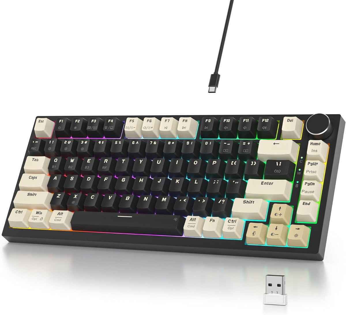 400PRO 75% Wireless Creamy Mechanical Keyboard Black, Gasket Hot Swappable RGB Gaming Keyboard, Bluetooth/2.4GHz/USB-C Thocky Keyboard with Pre-lubed Cream Grey Switches (82 Black)
