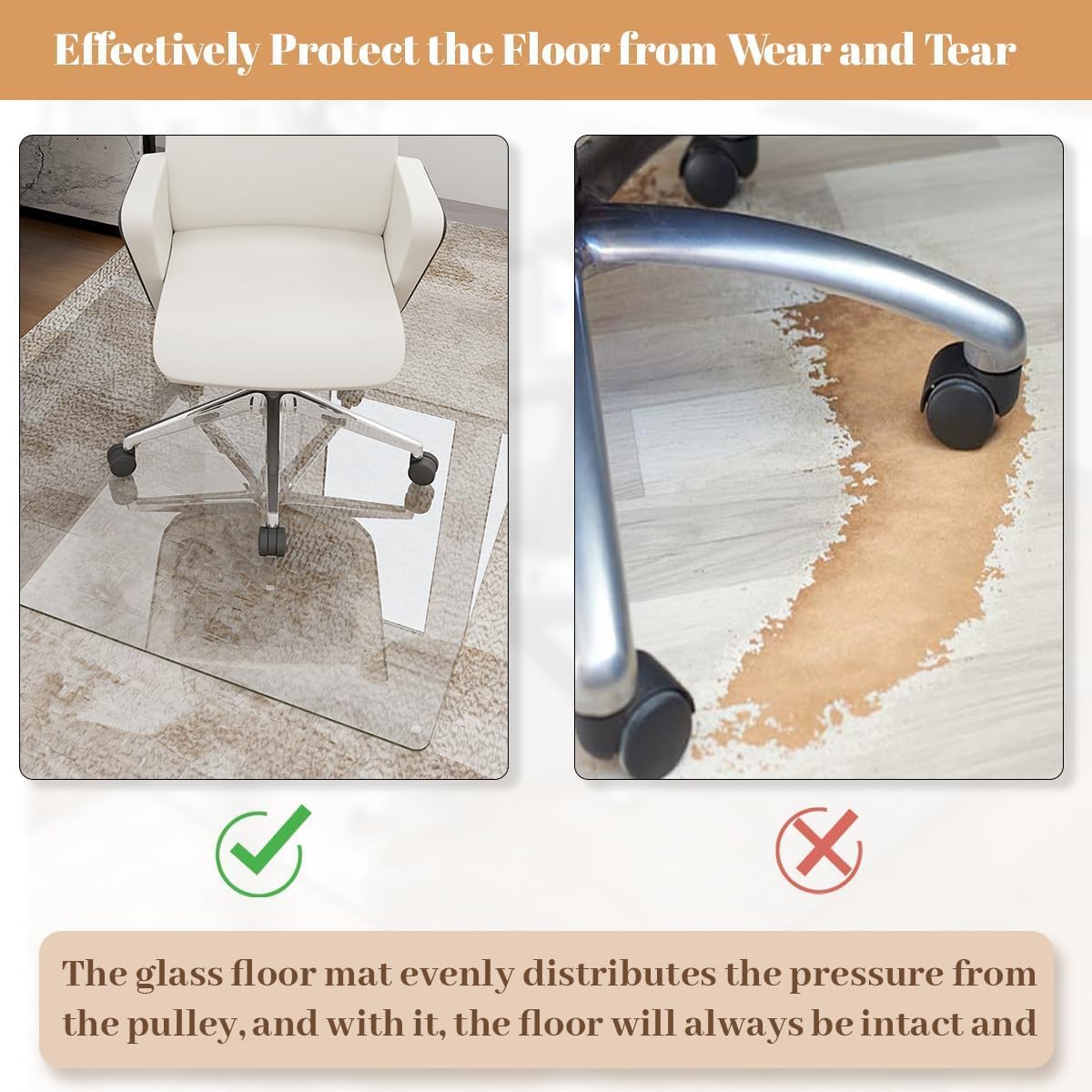 [Tempered Glass] 36" x 55" Glass Office Chair Mat for Carpet