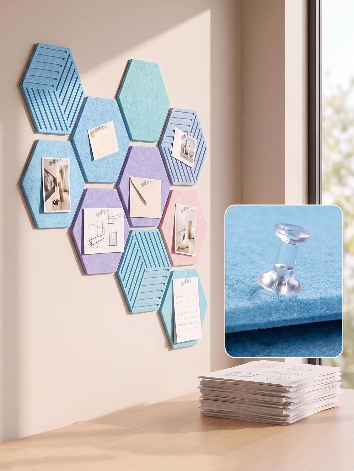 Hexagon Cork Board Tiles for Office Walls Decor 10 Pack 11.81" X 10.24"