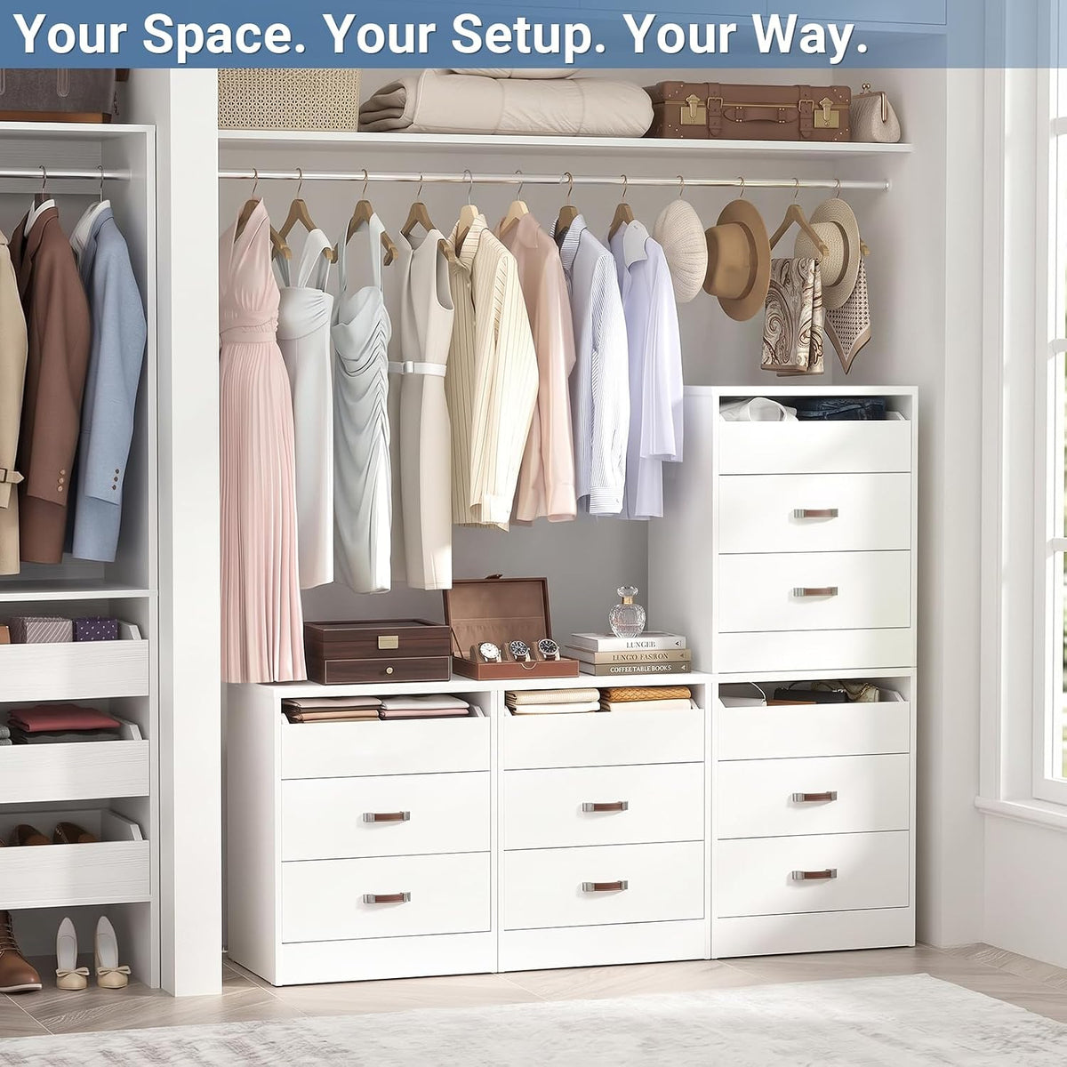 Closet Drawers Set of 2, Wood Closet Organizers and Storage, White