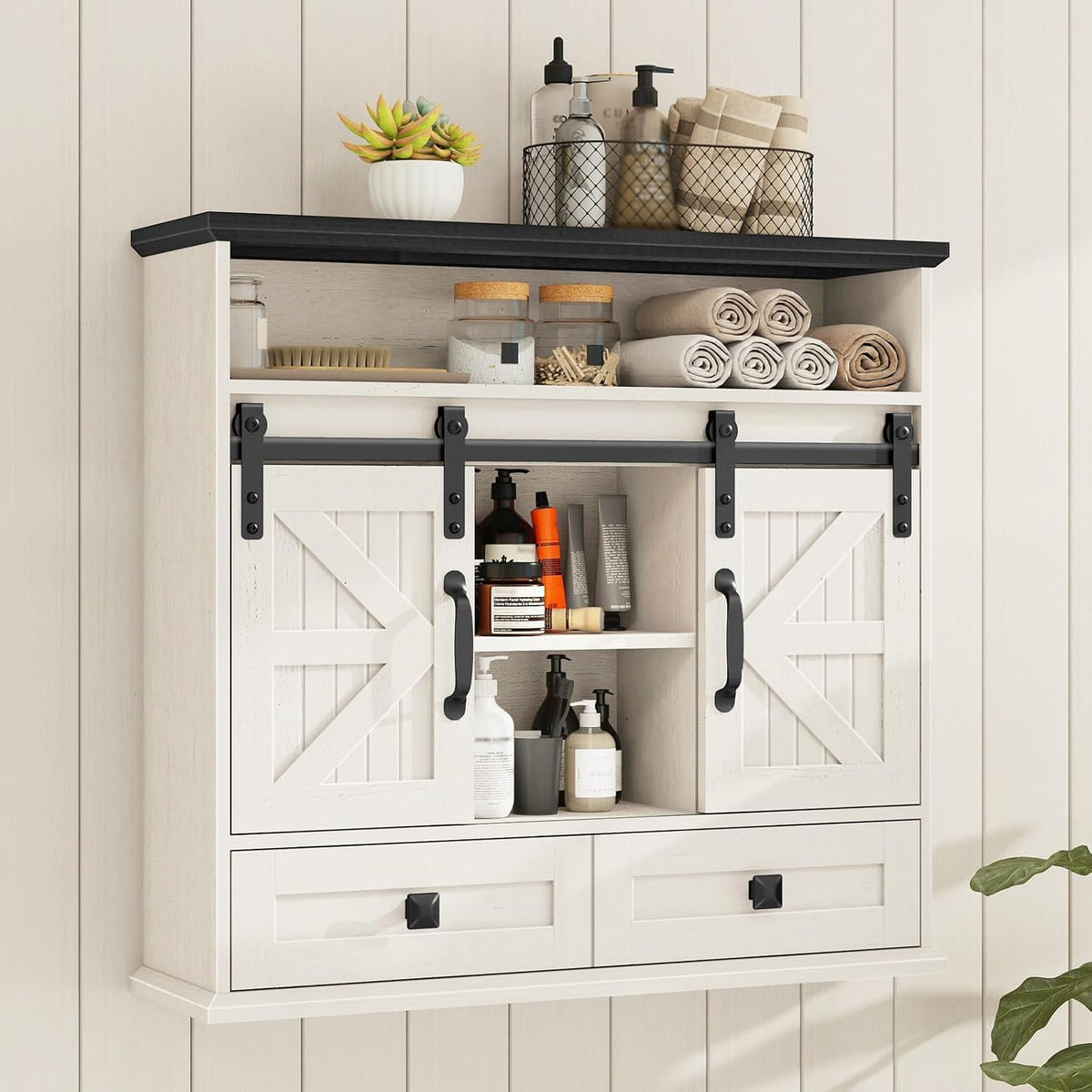 Vabches Bathroom Wall Cabinet, Farmhouse Medicine Cabinet with Sliding Door