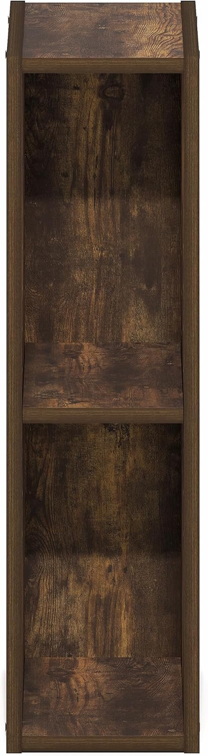 Furinno Fulda Book Shelf, 2-Tier Narrow Bookshelf, Bookcase with 6-in Width Storage Shelf, 9.3 x 5.9 x 21.2, for Living Room, Bedroom, Home Office, Amber Pine
