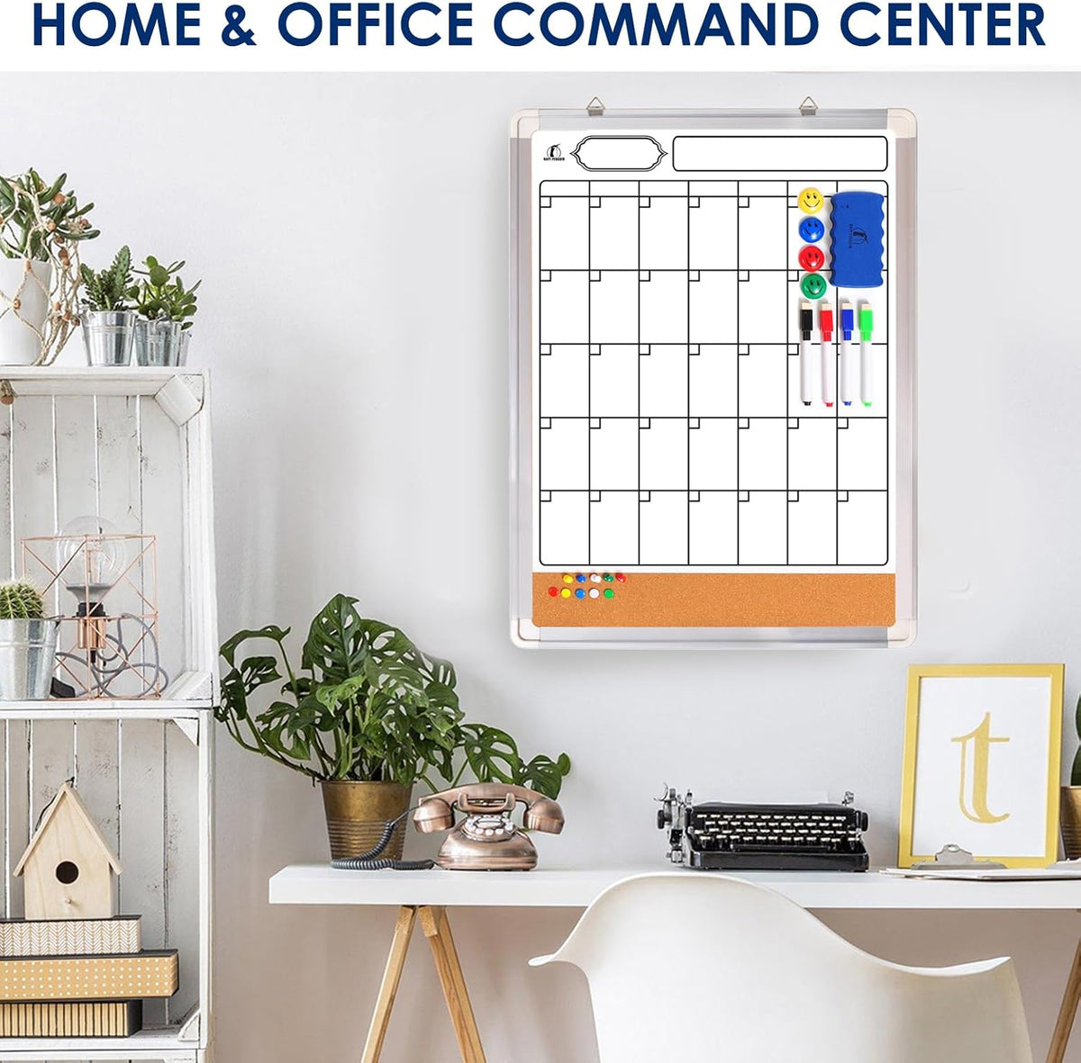 Dry Erase Calendar for Wall - Whiteboard Calendar with Cork Board 18x24 in