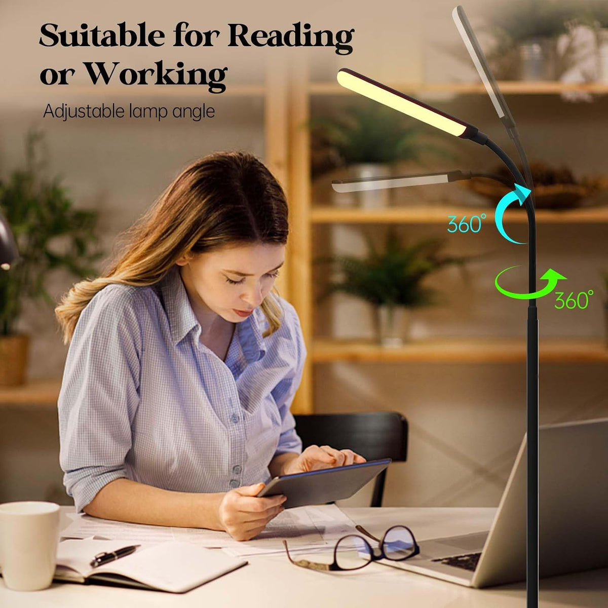 Aisutha LED Floor Lamp, 18W Super Bright Floor Lamp for Living Room, Adjustable Stepless Colors & Brightness Standing Lamp, Eye Caring Reading Light with Remote