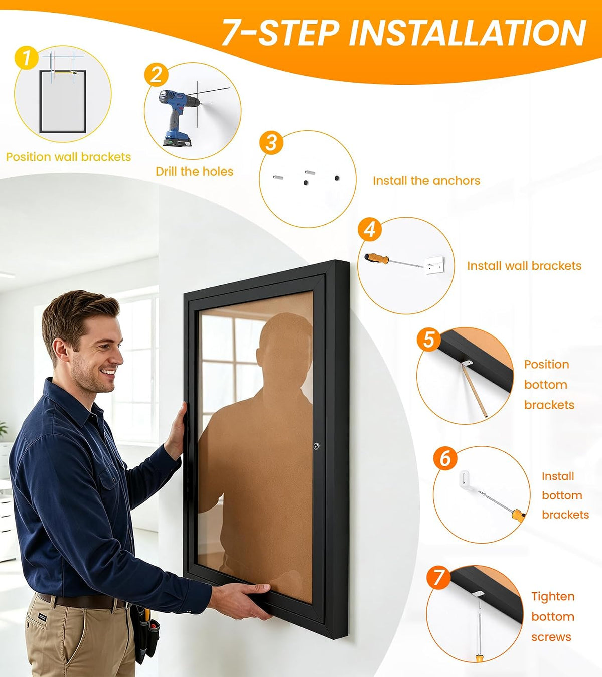 36x24 in Enclosed Bulletin Board Outdoor Cork Board Display Case, Black