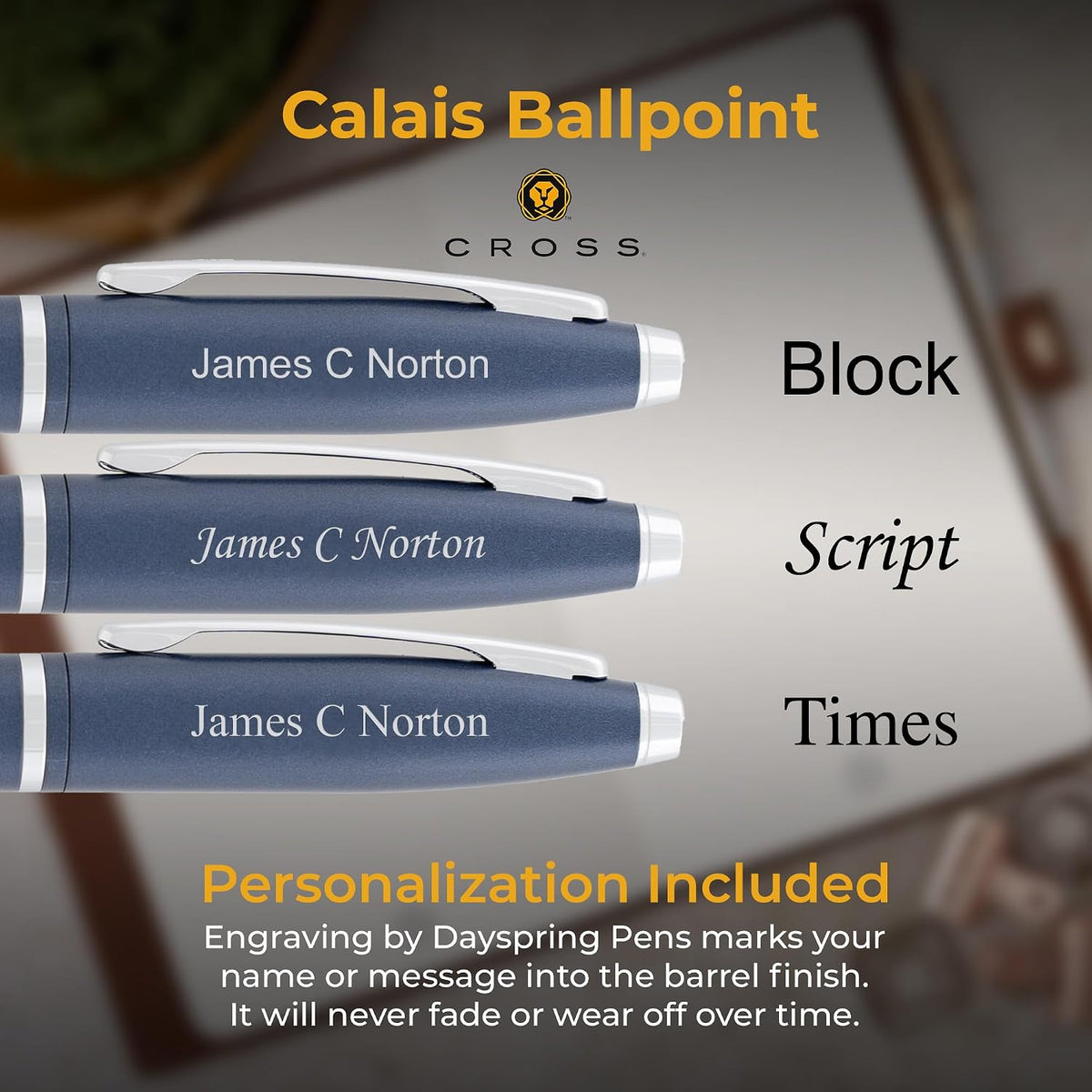 Cross Calais Personalized Ballpoint Pen in Matte Blue with Chrome Trim
