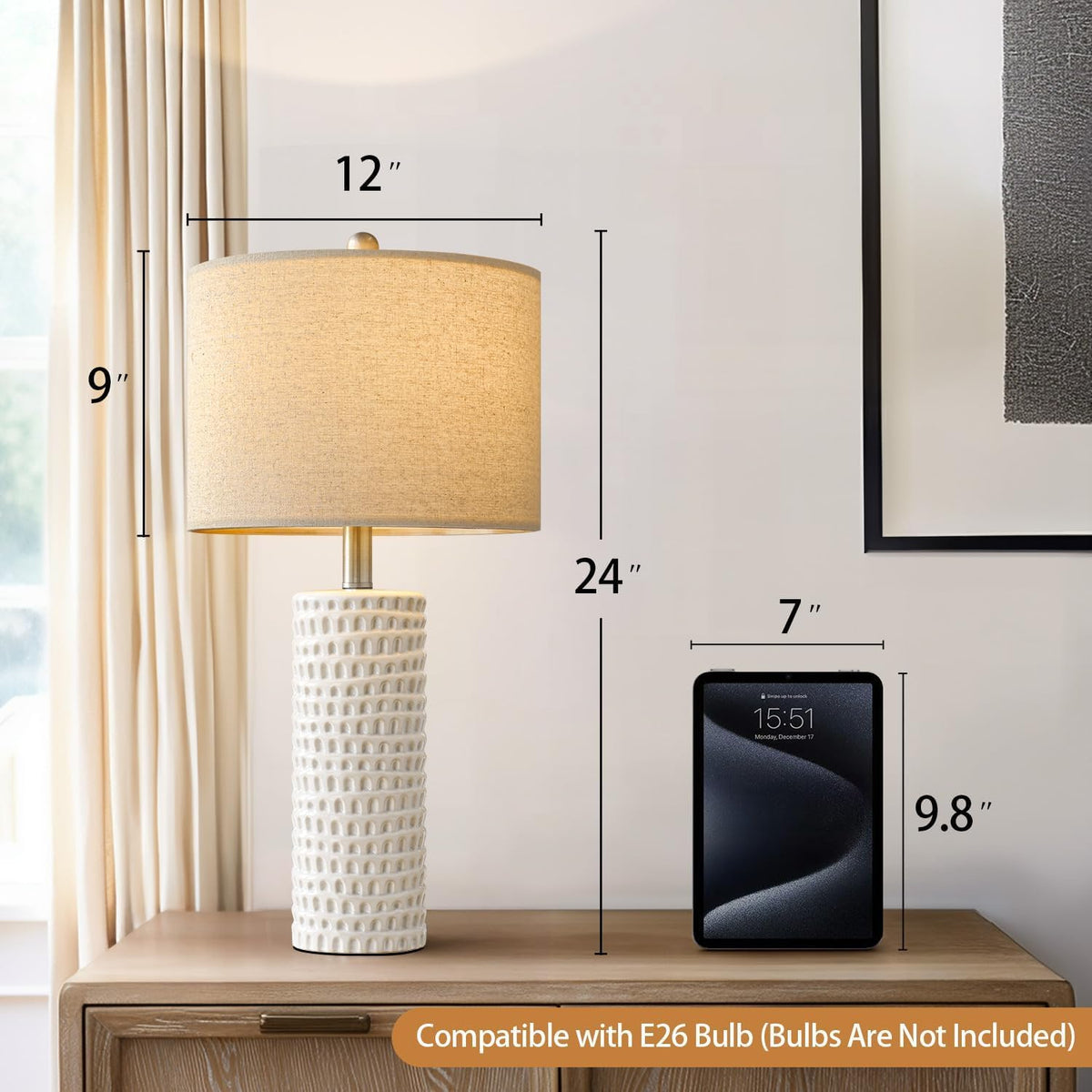 PORTRES 24" Farmhouse Ceramic Table Lamps Set of 2 for Bedroom Living Room