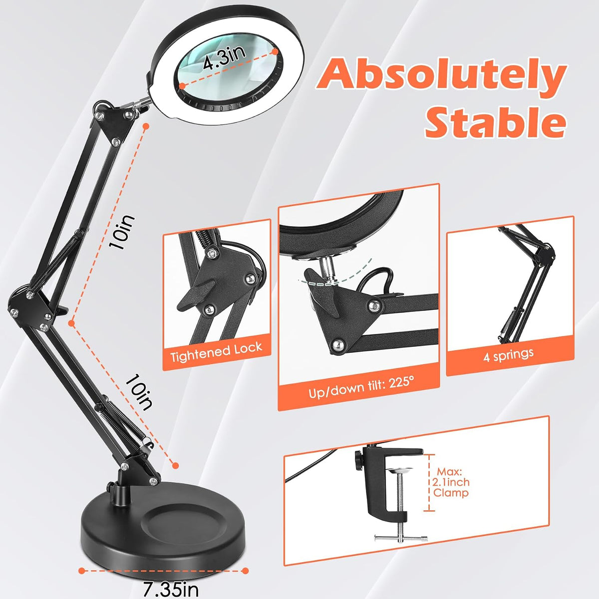 12X Magnifying Glass with Light and Stand, Real Glass Lens Magnifying Desk Lamp, Lighted Magnifier with Light Stepless Dimming Hands Free for Craft, Reading, Painting, Sewing, Solder