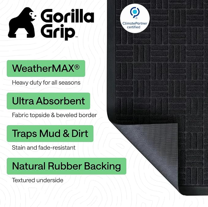 GORILLA GRIP 100% Waterproof All-Season WeatherMAX Doormat US Designed Natural
