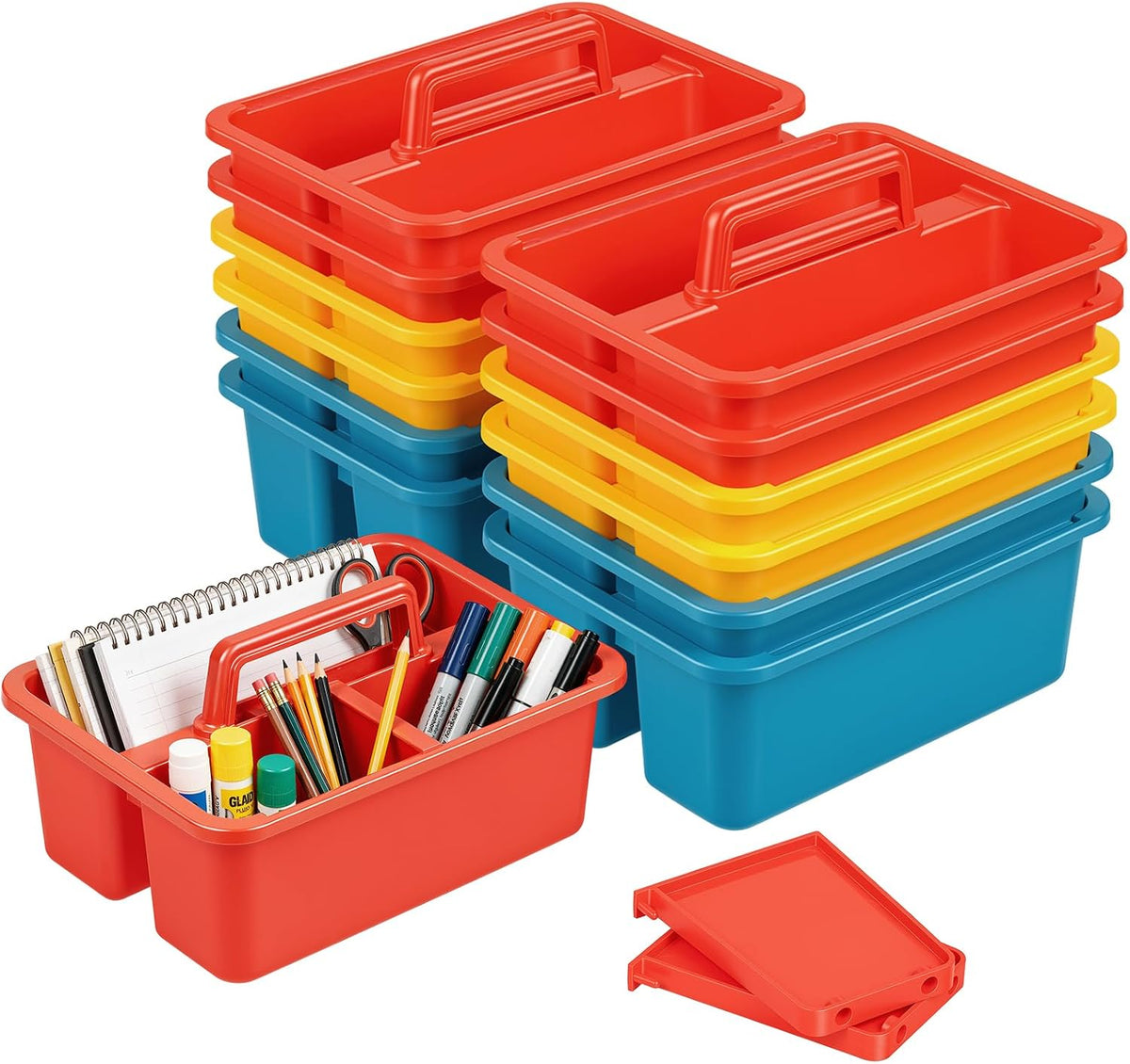 12 Pack Classroom Caddy, Plastic Caddies with Handle & Removable Dividers