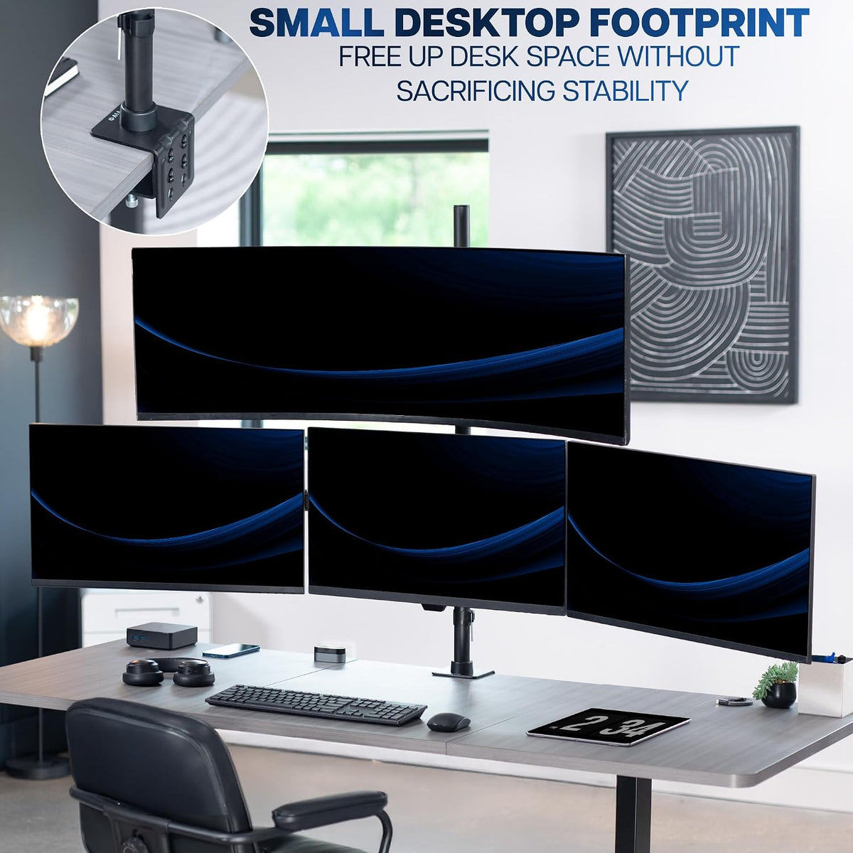 VIVO Quad Monitor Extra Tall Desk Mount for up to 49 inch Ultrawides on Top Bracket and 27 inch Screens on Lower Brackets, Holds up to 44 lbs, Black, STAND-V104T