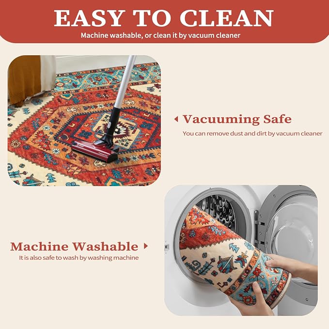 SERISSA 7x9 Area Rugs for Living Room, Large Washable Non-Slip Boho Rug