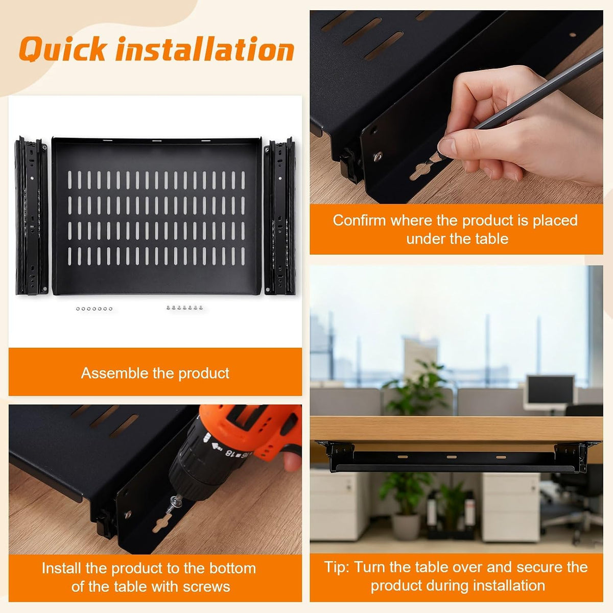 Sliding Under Desk Laptop Mount Shelf with Air Vents 16.3" Wx12 D