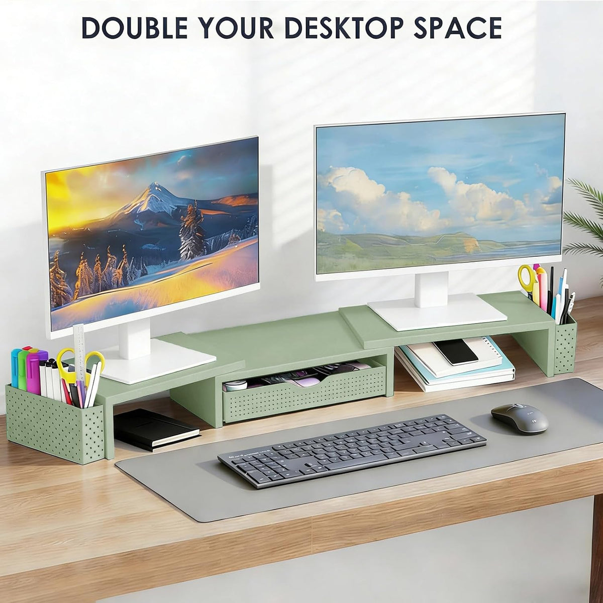 Spacrea Dual Monitor Stand Riser with Drawer and 2 Pen Holders