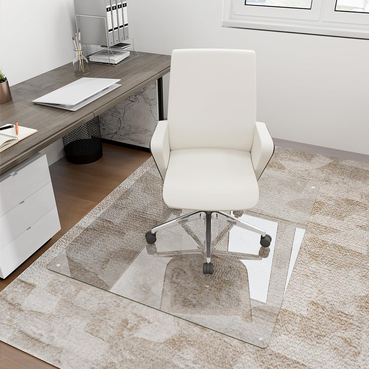 [Tempered Glass] 36" x 55" Glass Office Chair Mat for Carpet