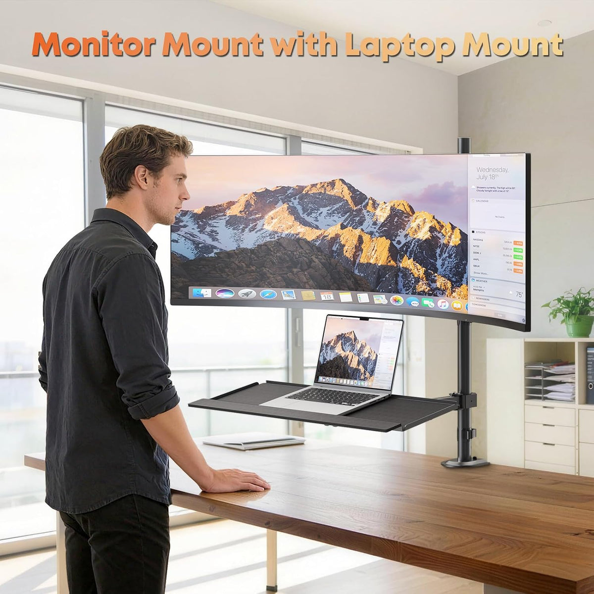 PUTORSEN 49''Monitor Arm with Keyboard Tray, Keyboard Desk Mount