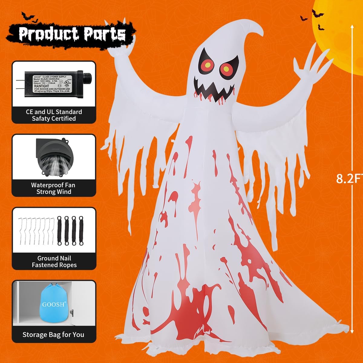 GOOSH 8.2 FT Giant Halloween Inflatable Ghost - Outdoor Blow Up Yard Decoration with Bright LED Lights, Weather-Resistant, Fast Inflation, Great for Party Garden Lawns