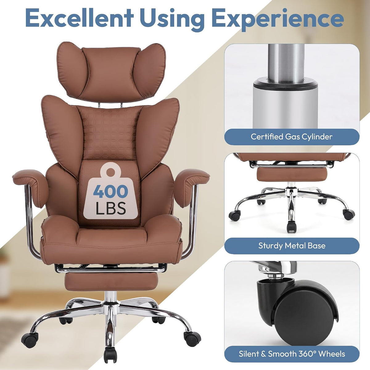 Comfortable Executive Office Chair Ergonomic Desk Chair with Footrest Brown