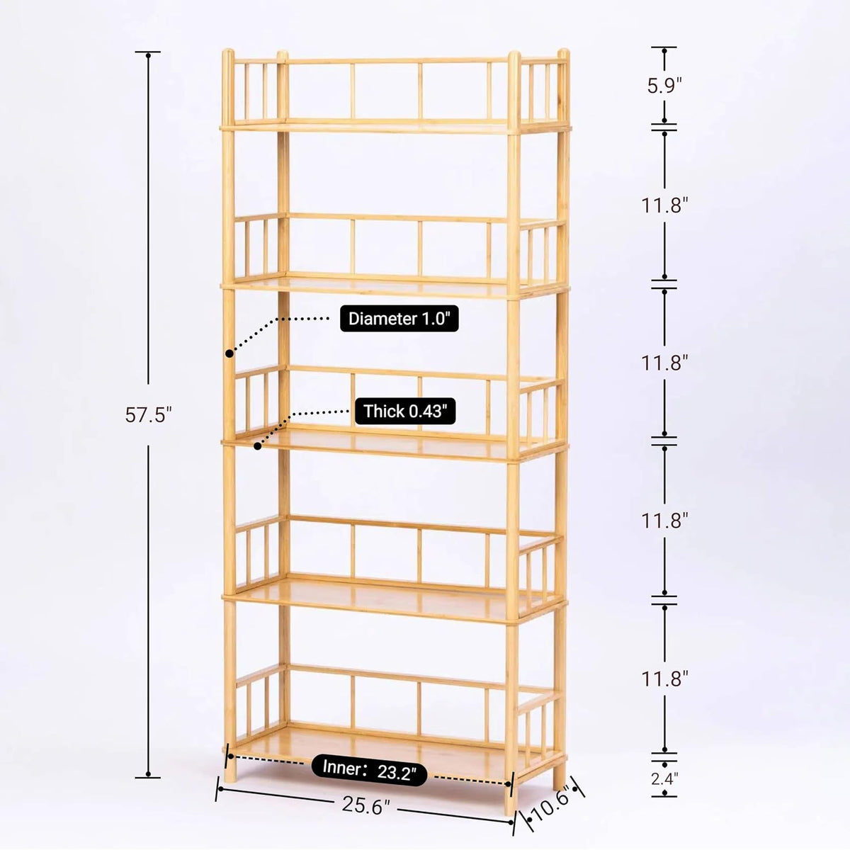 5‑Tier Expandable Bamboo Open Bookcase,Wooden Bookshelf,Natural