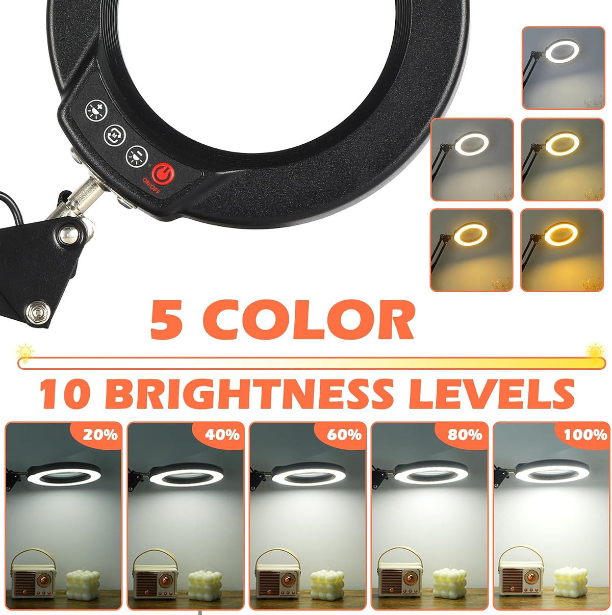 12X Magnifying Glass with Light and Stand, Real Glass Lens Magnifying Desk Lamp, Lighted Magnifier with Light Stepless Dimming Hands Free for Craft, Reading, Painting, Sewing, Solder