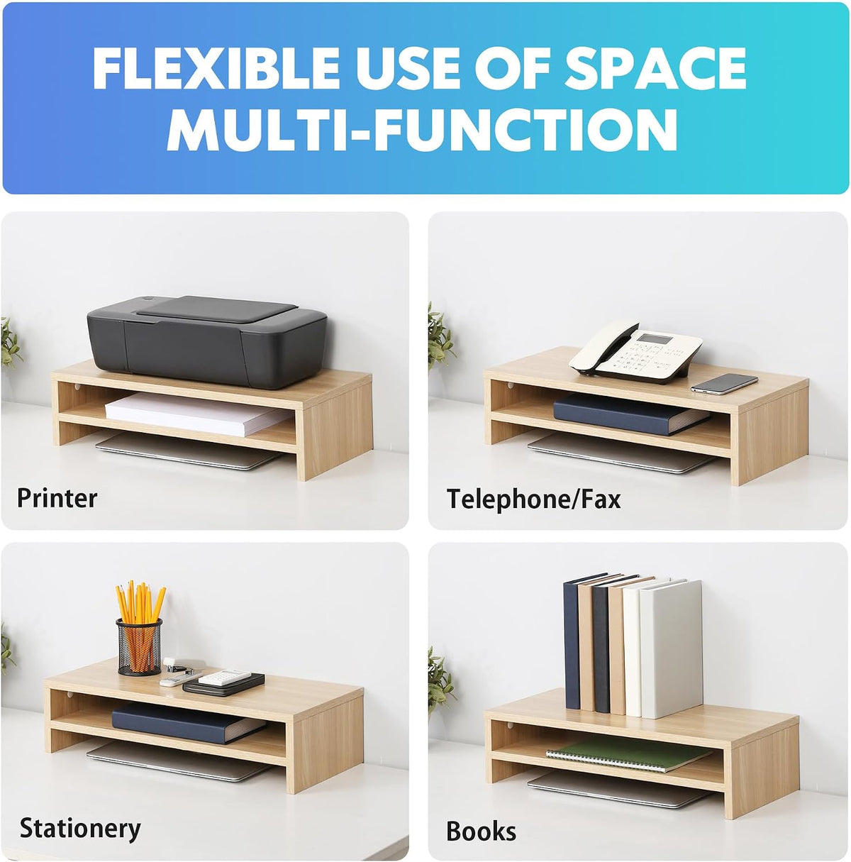 FITUEYES Wooden Monitor Stand Riser, 2-Tier Desk Storage Shelf, Oak