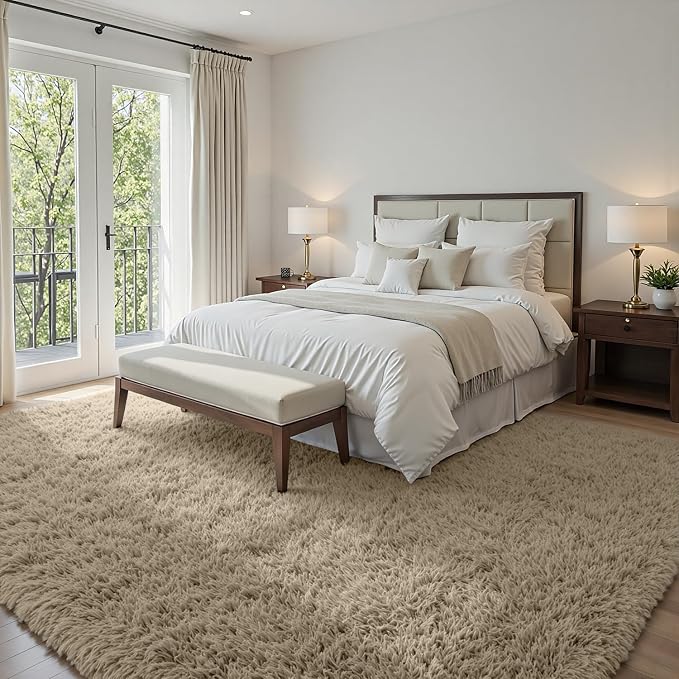 6x9 Area Rugs for Living Room Rug: Soft Fluffy Shag Gray Camel Rugs for Bedroom
