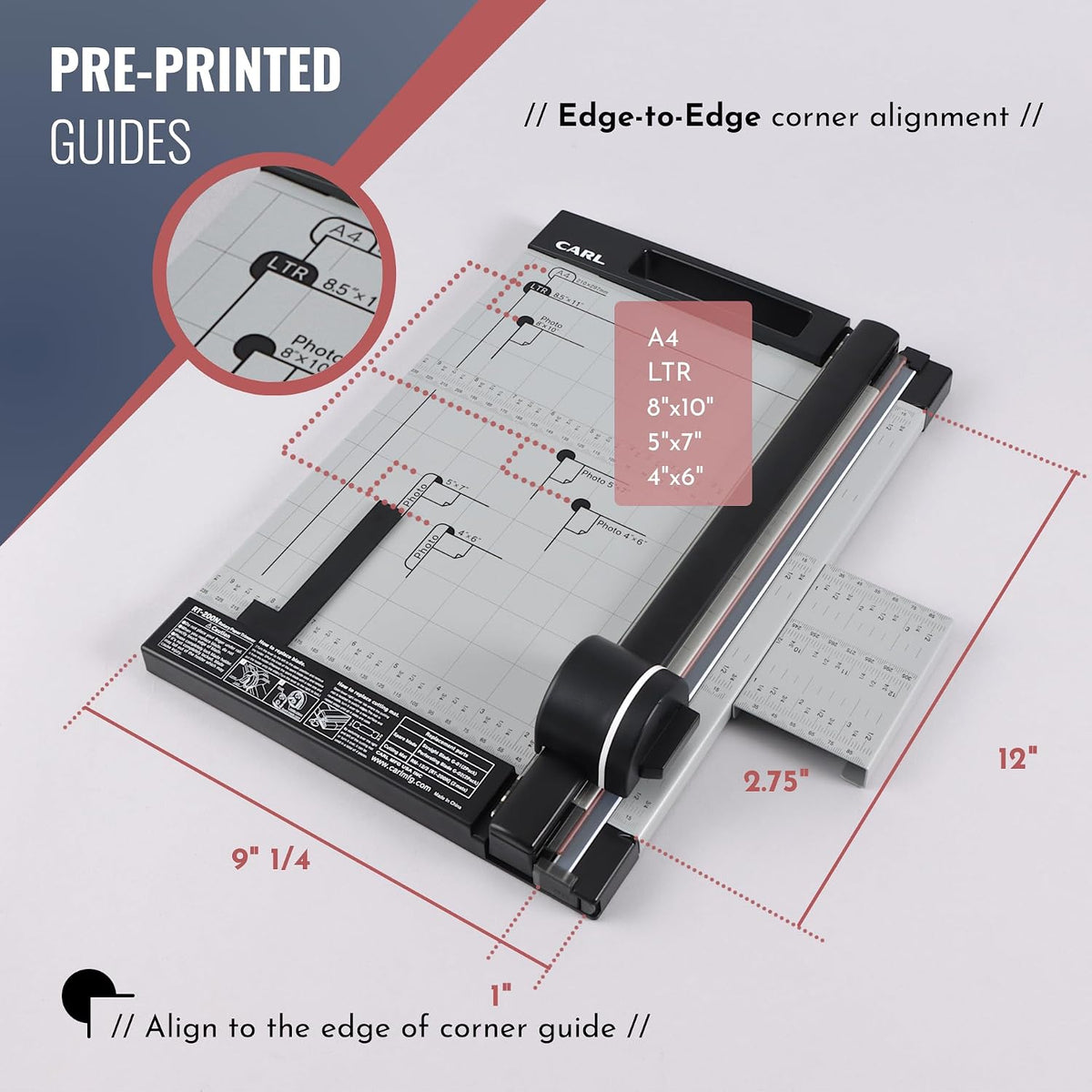 CARL Professional Rotary Paper Cutter with Clear Window – 12" Trimmer with Metal Base, Magnetic Guide, Calibrated Extension – Precise Paper, Label, Photo & Craft Cutting Tool