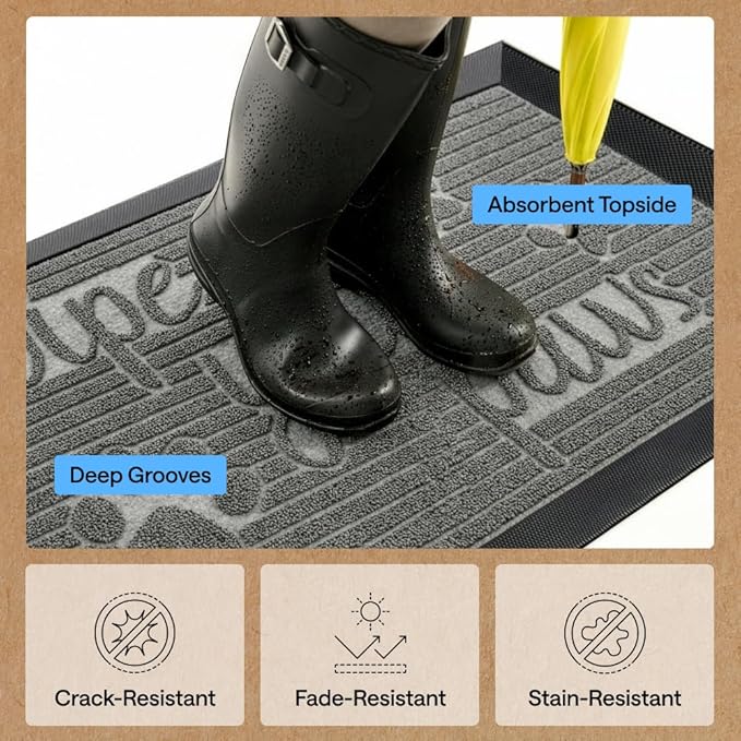 GORILLA GRIP 100% Waterproof All-Season WeatherMAX Doormat US Designed Natural