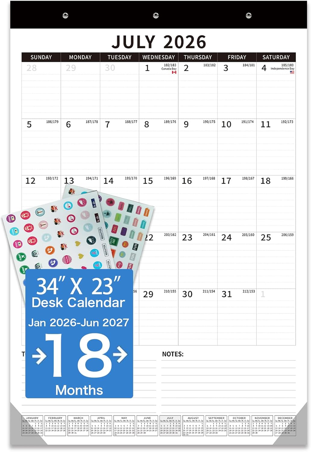Desk Calendar 2026-2027 - Dayvorax Desk Calendar july 2026-2027 Dec, 34x23 Large Desk Calendar with Thick Paper, Plastic Cover, Large Calendar for Home & Office