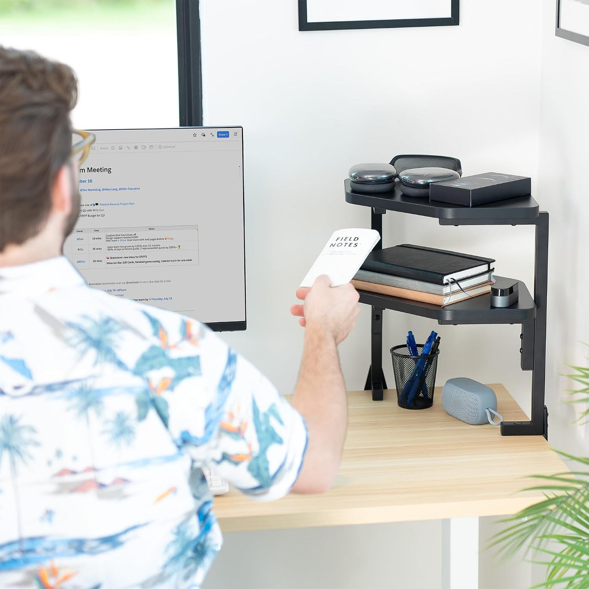 VIVO Black Corner Clamp-on 17 in 2-Tier Desk Shelf, STAND-SHELF2CR